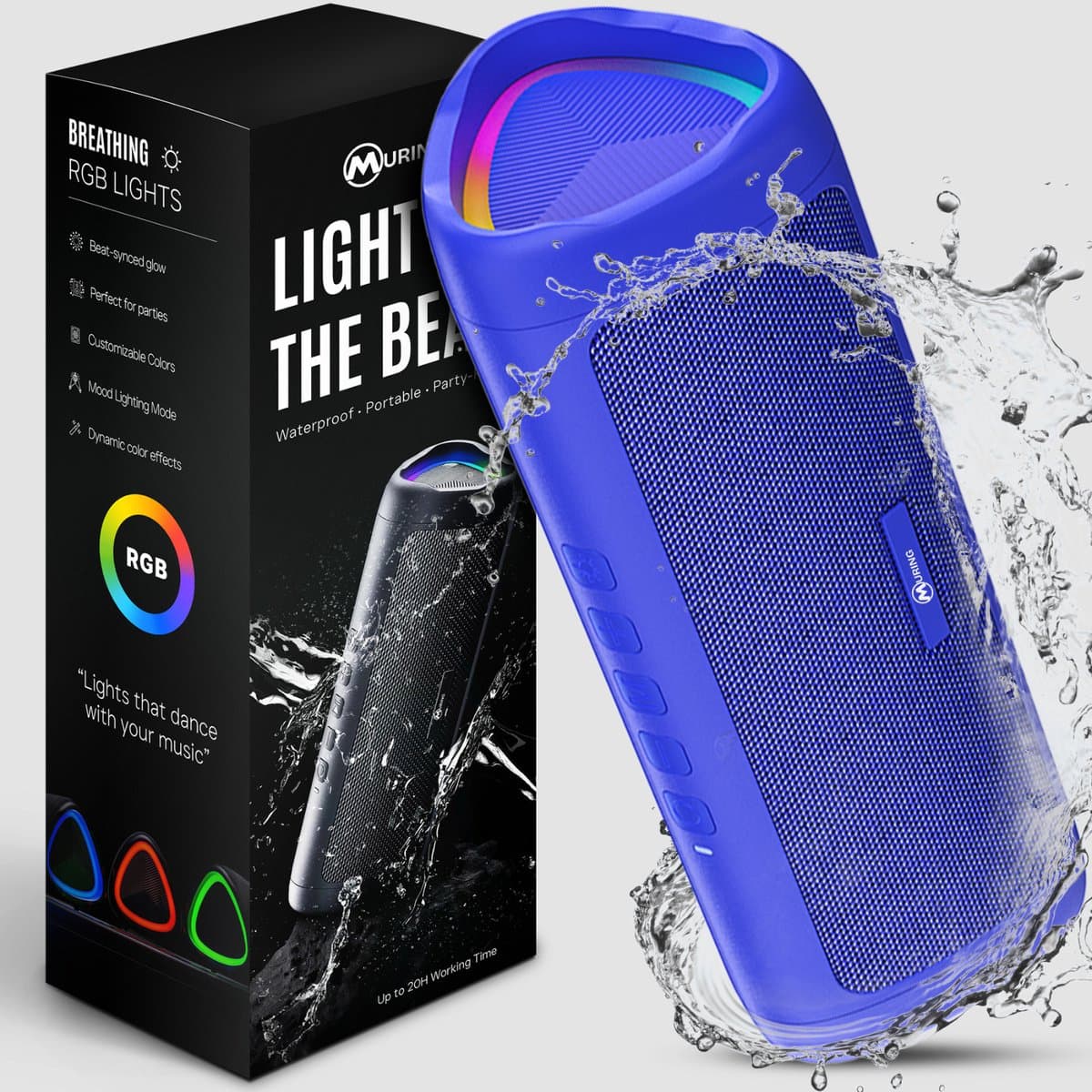 Muring Draadloze Bluetooth Speaker - Muziek Box - Tot 20 uur Afspeeltijd - TWS Pairing - Bluetooth 5.3 - Partybox - Luidspreker - Geluidsbox - Blauw — afbeelding 1