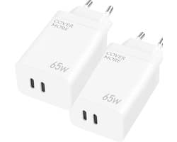 65w usb C power adapter met 2 poorten - Snellader - Oplader voor laptop met usb C poort - Usb stekker voor snel opladen van twee smartphone, tablet of laptop tegelijk - Klein - Gan