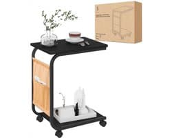 Shasim Bijzettafel met Wielen - Bedtafel en Laptoptafel - Laptop desk - Zwart