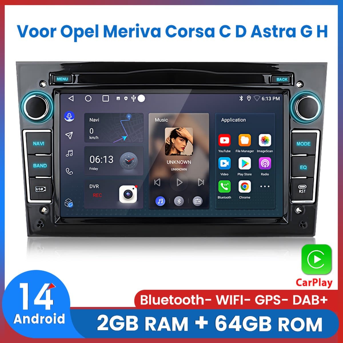 Awesafe Autoradio - Geschikt Voor Opel Meriva Corsa C D Astra G H - Draadloos Apple Carplay & Android Auto - Android 14 - Radio met navigatie - 7 inch HD touchscreen - Ram 2GB + Rom 64GB - Helder Zwart — afbeelding 1