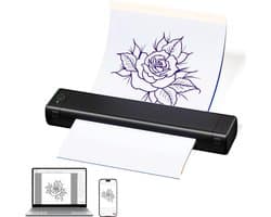 VIN® Professionele Tattoo Printer - Thermische Printer - Tattoo Stencil Printer - Stencil Papier Tattoo – te Verbinden met USB of Bluetooth – IOS % Android - Bespaar Tijd – Sterke Prestaties - Zwart