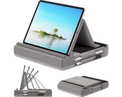 Opvouwbare Tablet Kussenstandaard – Verstelbare Tablet Standaard voor Schoot, Bureau of Bed – Met Stylushouder – Geschikt voor iPad, Tablet en E-reader-Grijs