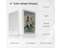 6-inch Kleuren E-reader met Android 14, 4GB RAM en 64GB Opslag - Wit