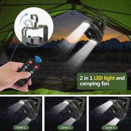Oplaadbare Usb-campingventilator met Stille Werking en LED-verlichting - 4 Snelheden Tafelventilator voor Buiten — thumbnail 1