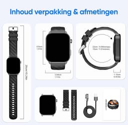 Synyq Axis GPS Smartwatch Dames en Heren - 2 Bandjes - Waterdicht - Belfunctie - Stappenteller - Hartslagmeter - Slaapmonitor - Multisport - Geschikt voor Android en iOS - Zwart — thumbnail 5