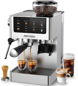 AIRMSEN Espressomachine - 20 Bar - Pistonmachine met Bonenmaler - Met Stoompijpje - Zilver — thumbnail 1