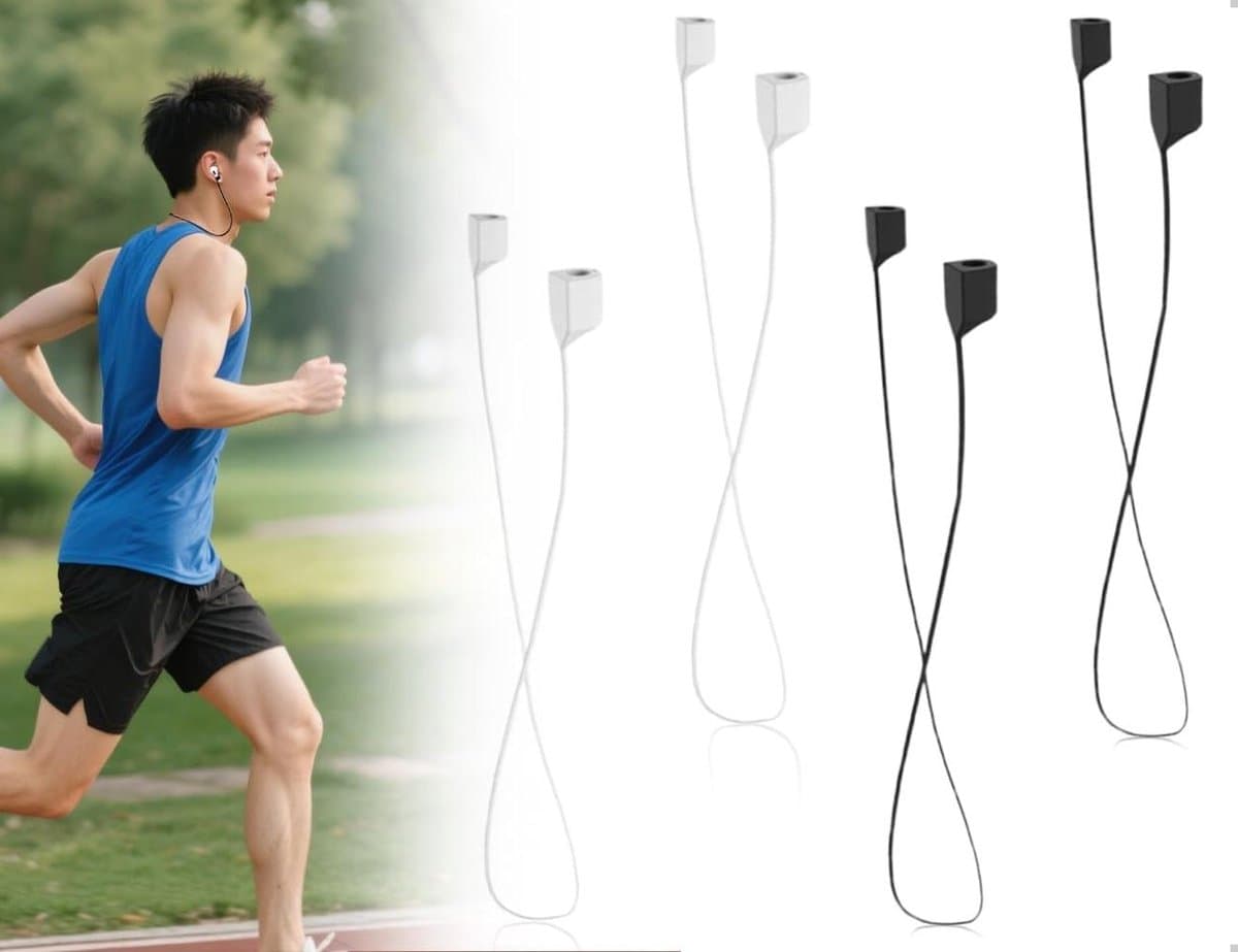 Cosensi - Sport siliconen hoofdtelefoon anti-verliesband voor AirPods - Zwart Wit - Ideaal voor sport, fitness, hardlopen en reizen — afbeelding 1