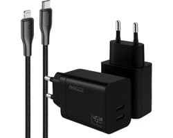 Snellader geschikt voor iphone 14 13 12 11 - 2 poorten snel oplader met oplaadkabel - 1 meter