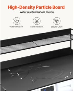 Wasmachine en Droger Werkblad - Overbouwrek met 2-Laags Plank - 137 x 70 x 41,9 cm - Antislip Pads - Waterbestendig - Zwart — thumbnail 2