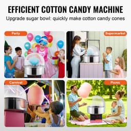 Suikerspinmachine - Commercieel elektrisch tafelmodel - 1000 W - RVS kom - Met deksel - Inclusief suikerlepel - Voor kinderfeestjes en evenementen - Roze — thumbnail 5