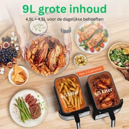 VH Supplies® Dubbele airfryer - Airfryer XXL - Hetelucht friteuse - 2 x 4,5L - 2600W — thumbnail 5