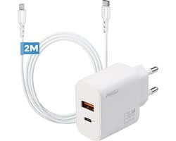 35w usb C lader met lange oplaadkabel geschikt voor iPhone 14 13 12 11 X - Snellader - Power adapter met 2 poorten en usb C kabel