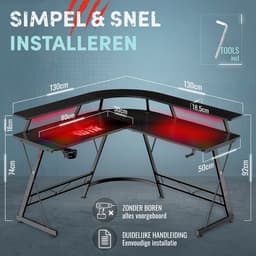 For The Win Hoekbureau - L-Vormig Game Bureau - 130x130x74 cm - Gaming Bureau met LED Verlichting - Incl. RGB Muismat - Monitor Standaard - Gaming Desk - Computer Tafel - Gaming Tafel — thumbnail 4