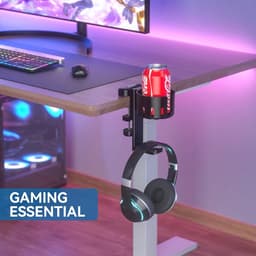 2 in 1 Bureau Bekhouder met Hoofdtelefoon Hanger - Draaiende Onder Bureau Hanger voor Gaming - Geschikt voor Koffiemokken en Waterbekers — thumbnail 3