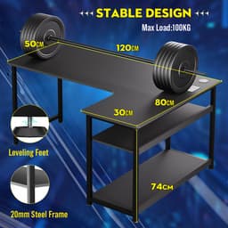 COMHOMA - Schrijftafel met Plank - Hoekbureau met USB en Stopcontact - 120 cm — thumbnail 2