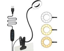 Leeslamp met klem - 360° Flexibele LED met 3 Lichtmodi en 10 Helderheidsniveaus voor E-readers en Bureaus
