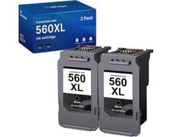 Compatibele 560 XL PG560XL Zwarte Inktcartridges - Set van 2 voor TS5350, TS7450 en meer