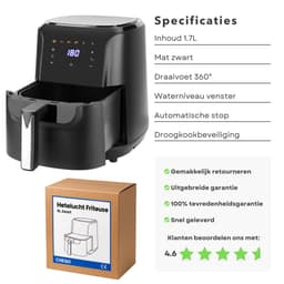 Cheqo® Airfryer - Hetelucht Friteuse - 6 Liter - Snelle Bereiding - Air Fryer - Hetelucht Oven - Timerfunctie - Hete Lucht Friteuse — thumbnail 4