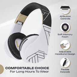 Bluetooth Koptelefoons, PowerLocus P2 draadloze Over-Ear Koptelefoon Inklapbaar, Met microfoon, Micro SD slot, FM Radio, draadloze en kabel Koptelefoon voor Smartphone,Tablets,Laptops,TV (Zwart/Wit) — thumbnail 5