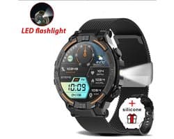 Knobbout 1.52"(3.8cm) LED Sport Smartwatch - Zijwaartse LED-verlichting- Bloeddrukmeting, hartslag monitoring en bloedzuurstof (SpO₂)-controle- Bluetooth belfunctie - Sedentaire herinnering-Sedentaire herinnering-Zwart stall+ siliconen horlogeband