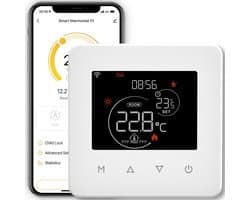 Slimme Wifi Thermostaat voor CV-Ketel - Programmeerbaar, Temperatuur & Vochtigheid - Werkt met App en Spraakassistenten