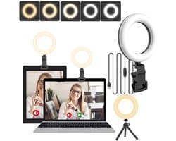 Ibenzoa® Compacte LED Ringlamp met Klem en Statief voor Videoconferenties