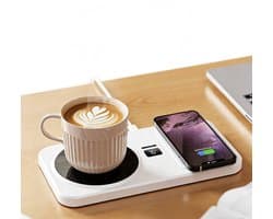 【Multifunctionele Kopwarmer】- 3-Traps Temperatuurregeling-Thermostaat-Kristalglas Paneel-Wireless Telefoonlader - Kopwarmer-Koffiewarmer-Theewarmer-Melkwarmer - Keuken-Bureau-Woonkamer - Warme Dranken Altijd Bereid-Comfort & Gemak Voor Koude Dagen