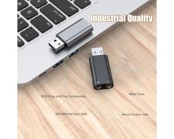 USB naar 3,5 mm audio-jack adapter, USB-A naar Aux adapter voor externe stereo geluidskaarten, USB naar hoofdtelefoonaansluiting adapter, geschikt voor hoofdtelefoons/Mac/Linux/laptops/desktops/dockingstations