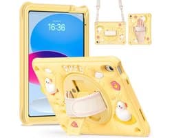 Kindvriendelijke Robuuste Beschermhoes voor iPad 10e Generatie (10.9 inch 2022) met Standaard en Schouderriem, Geel