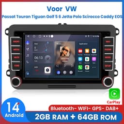 Awesafe 7" Autoradio - Geschikt Voor VW Volkswagen Passat Touran Tiguan Golf 5 6 Jetta Polo Scirocco Caddy EOS - Draadloze Carplay & Android Auto - Android 14.0 System - 7 Inch IPS HD Touchscreen - Bluetooth & Wifi - Radio Scherm — thumbnail 1