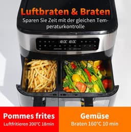 Dual Zone Heteluchtfriteuse 2800W met Kijkvenster en 12-in-1 Kookprogramma's — thumbnail 2