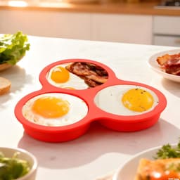 Keuken Siliconen Eierbakvorm - 3 Caviteiten Airfryer Moule - Multifunctioneel voor Oven, Microgolf, Airfryer - Etenveilig Silicone - Geschikt voor Eieren, Muffins, Kleine Taarten - Rood - Praktisch Bakken Accessoire — thumbnail 4