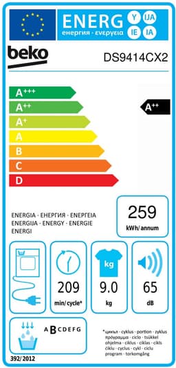 Beko DS9414CX2 wasdroger Vrijstaand Voorbelading 9 kg D Wit — thumbnail 3