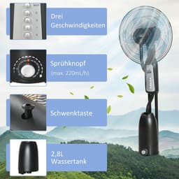 Statiefventilator met waterverstuiver en instelbare hellingshoek - 120 cm hoog — thumbnail 3