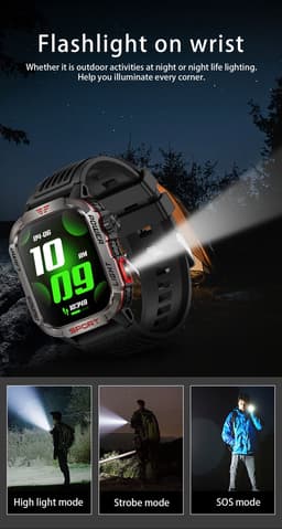 Knobbout Outdoor Smartwatch 2.01”(3.4*4cm) Extra Groot Scherm – Militair Standaard Schok & Krasbestendig - Zaklamp + SOS - Kompas & Hoogtemeter - GezondheidsmonitorBluetooth Bellen -AI Spraakassistent- 600mAh -IP68 -wart staal+ siliconen band - Groen — thumbnail 4