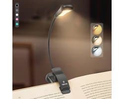 Draagbare Leeslamp met 7 LED's - Oplaadbare Clip Lamp met 3 Helderheidsstanden en 3 Kleuren voor Bed en Reizen