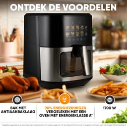 Grote Heteluchtfriteuse 6.5L RVS - 1700W met 9 Programma's voor Gezond Frituren — thumbnail 4