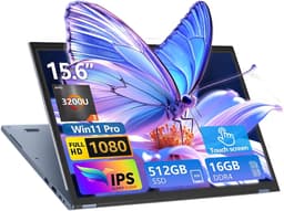 Ninkear 15.6" FHD IPS Touchscreen Laptop – 360° Flip 2-in-1 Convertible – AMD Ryzen 3 3200U – 16GB RAM – 512GB SSD – Windows 11 Pro – Dual-Band WiFi – Zilver — thumbnail 1