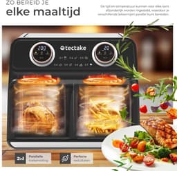 tectake® Dubbele Airfryer Samurai - Airfryer XXL - 8L inhoud - 2400W - 7 bakprogramma's - 2 Lades - Dubbele mand - Dual zone technologie - Heteluchtfriteuse — thumbnail 4