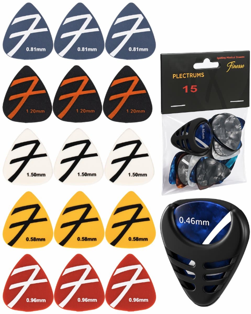 Finesse Nylon Plectrum voor Gitaar - 15 Stuks - met Plectrum Houder - Plectrums - Guitar Pick — afbeelding 1