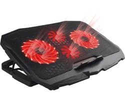 Webzon – Laptop Cooler met 4 Krachtige Ventilatoren – Ergonomisch Verstelbaar tot 17 inch – Universele Cooling Pad met Rode LED Verlichting – 2200 RPM Koeling – USB-gevoed met 2 USB-poorten – Laptop Standaard met Anti-slip Metaalgaas – 390×280×30 mm