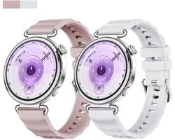 Stravo 2-Pack 18mm Siliconen Smartwatch Bandjes Geschikt voor Garmin Vivoactive 4s 3s / Venu 3s 2s / Forerunner 265s 255s / Venu 4 41mm – Siliconen Horlogebandjes voor Huawei Watch GT 4 41mm / GT 5 41mm / GT 6 41mm – Wit + Roze