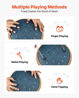 VEVOR Tongue Drum, ø305 mm, 13 Tonen, Rain Drum, C Majeur, met Muziekboek en Stokken, Percussie-Instrument voor Meditatie, Yoga en Muziekonderwijs voor Beginners, Steel Tongue Drum, Marineblauw — thumbnail 3