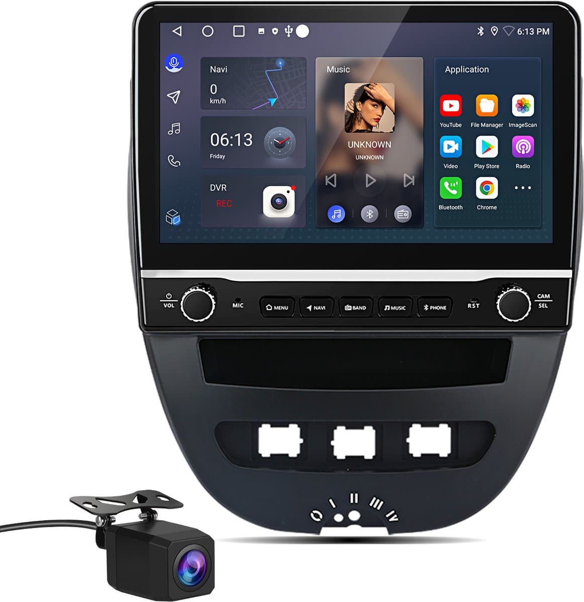 Junsun 10.1" Autoradio geschikt voor Peugeot 107, Toyota Aygo, Citroën C1 (2005-2014) Met camera - Draadloos CarPlay, Android Auto, GPS Navi, WIFI, BT, SWC, FM, 2GB+64GB, Android 15 — afbeelding 1