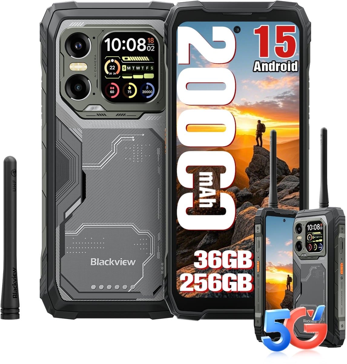 Blackview XPLORE 1 Walkie Talkie - Robuuste Smartphone - 5G - 36GB RAM - 256GB ROM - 6.78 inch - Robuuste Telefoon - Nachtzicht - Android 15 - NFC - GPS - Zwart — afbeelding 1
