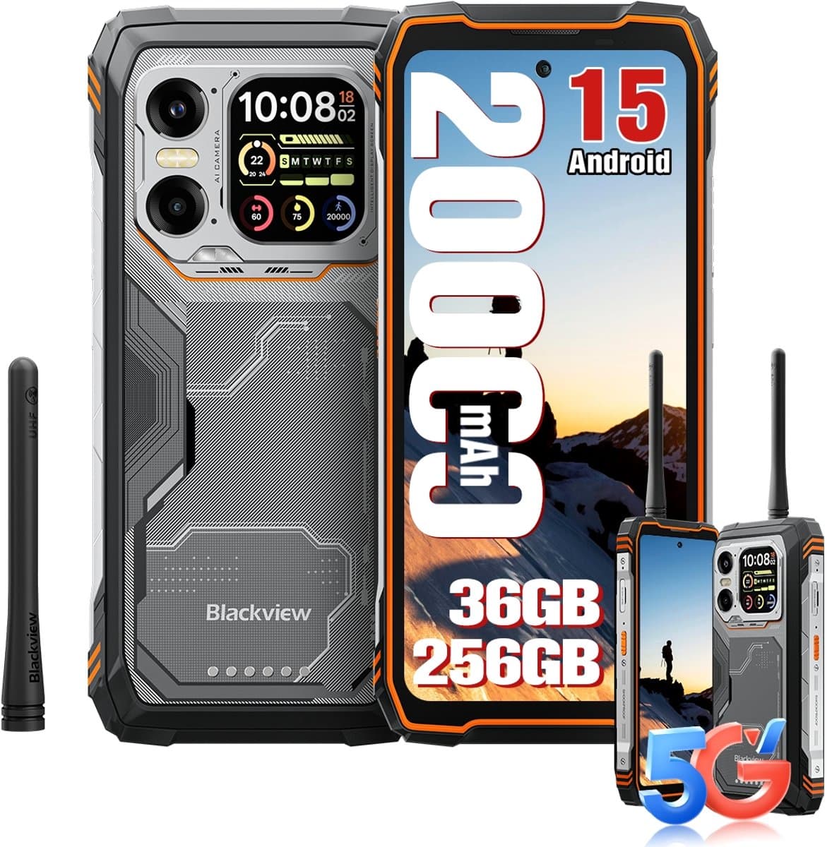 Blackview XPLORE 1 Walkie Talkie - Robuuste Smartphone - 5G - 36GB RAM - 256GB ROM - 6.78 inch - Robuuste Telefoon - Nachtzicht - Android 15 - NFC - GPS - Oranje — afbeelding 1