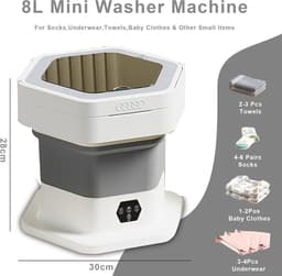 Mini wasmachine - Wasmachine - Draagbare wasmachine - Opvouwbare wasmachine - Camping wasmachine - Kleine wasmachine - Wasmachines - Was- en droogcombinatie - Grote capaciteit - Appartement - Studentenkamer - Camping - Camper - Reizen - Grijs — thumbnail 2