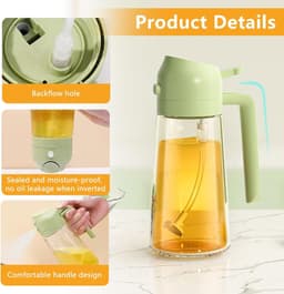 Oil Spray Bottle, 2 in 1 Spray Container, 16oz/470ml Oil Sprayer, Vinegar Spray Bottle for Air Fryer Cooking Barbecue Kitchen Salad Baking (Green) — thumbnail 5
