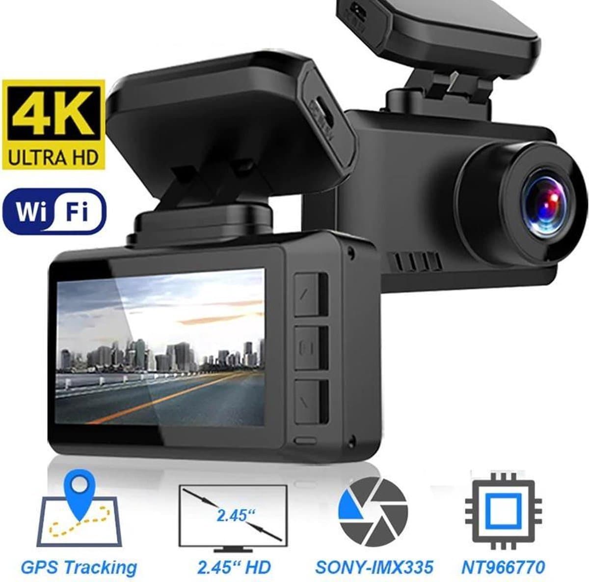 DrPhone Dashcam D07 - 4K - 3840x2160 -Ultra HD - Dashcam – Kijkhoek van 170 ° - Dashboard Camera met Nachtzicht – Wifi — afbeelding 1