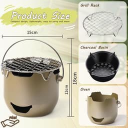Grill - Draagbare houtskoolgrill - Mini houtskoolgrill van roestvrij staal - Kleine buitengrill - Geschikt voor kamperen, barbecueën in de achtertuin, campers en picknicks (Groen) — thumbnail 2
